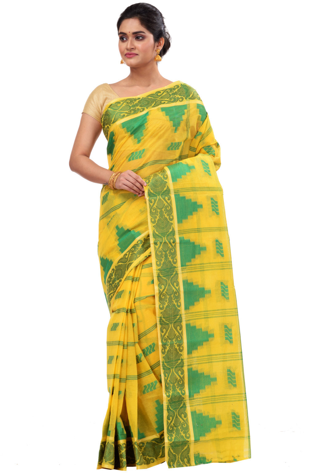 Yellow Pure Cotton Kamala Desiging Tant Saree (226)